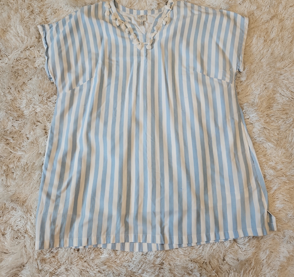 St. John's Bay Sky Blue and White Striped Tunic
